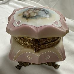 Antique C. F. Monroe Co Nakara Wave Crest Pink Satin Victorian Vanity Box