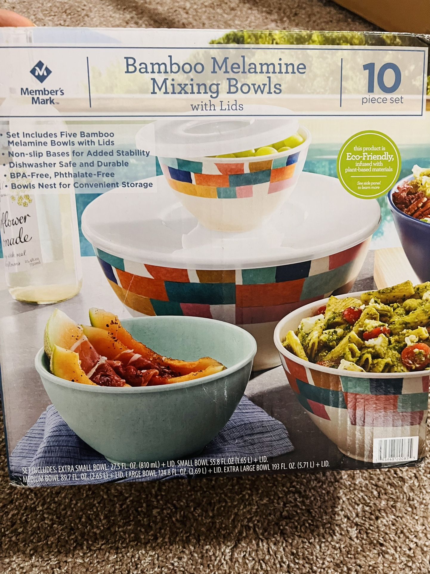 10-Piece Melamine Mixing Bowls with Lids, Color Block