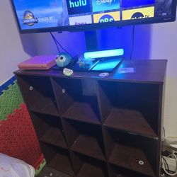 Brown Shelf With Storage Cubes