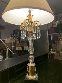 Ornate Antique Crystal Lamp 35 in Tall 