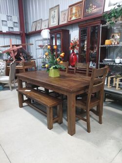 Rustic SOLID WOOD Dining Room Table Set