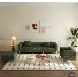 91" Boucle 4-Piece Chaise Sofa With Ottomans and Accent Chair