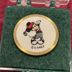 Vintage Rare Mickey Mouse Disney 3/4" Brass Stem Golf Marker W/ Original Case
