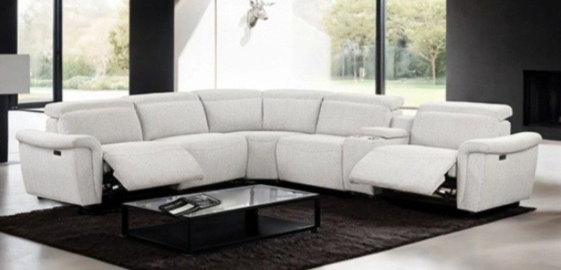 Brand New Super Plush Grey Chenille Power Reclining Sectional Sofa