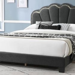 Queen Grey Platform Bed With Ortho Mattress Included!!