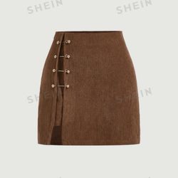 Metal Decor Asymmetrical Hem Skirt