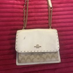 Coach Klare Crossbody in Signature Canvas with Rivets with snake-embossed leather 