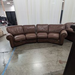 Brown Leather Curved Sectional Couch
