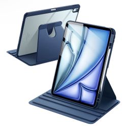 Rotating Case for iPad Air 13-Inch M4/M3/M2 (2026/2025/2024) with Pencil Holder, 360 Degree Rotation Protective Stand Cover Clear Back, Auto Wake/Slee