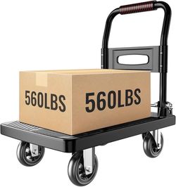 Foldable Push Cart Platform Cart,Moving Platform Hand Truck,Foldable for Easy Storage and 360 Degree Swivel Silent Wheel.(560 lbs) Strong a