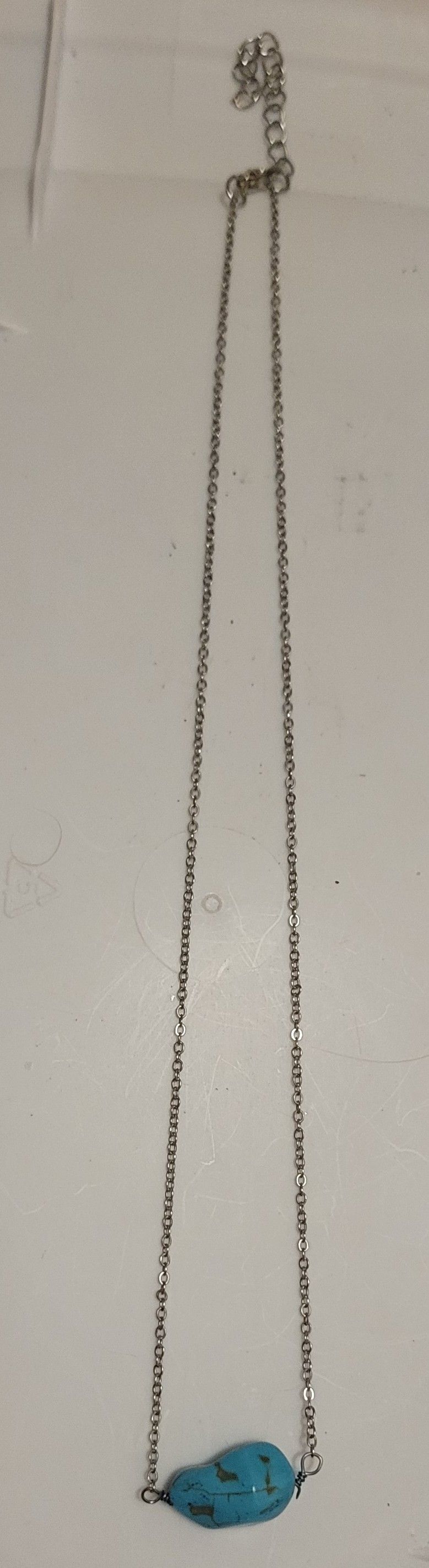 Turquoise Pendant Necklace, Single Turquoise Silver Chain Necklace