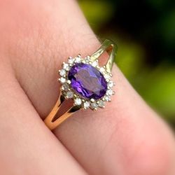 Jewelry 14k solid yellow gold purpurite stone diamonds 1.10CTW ring sz 7.00