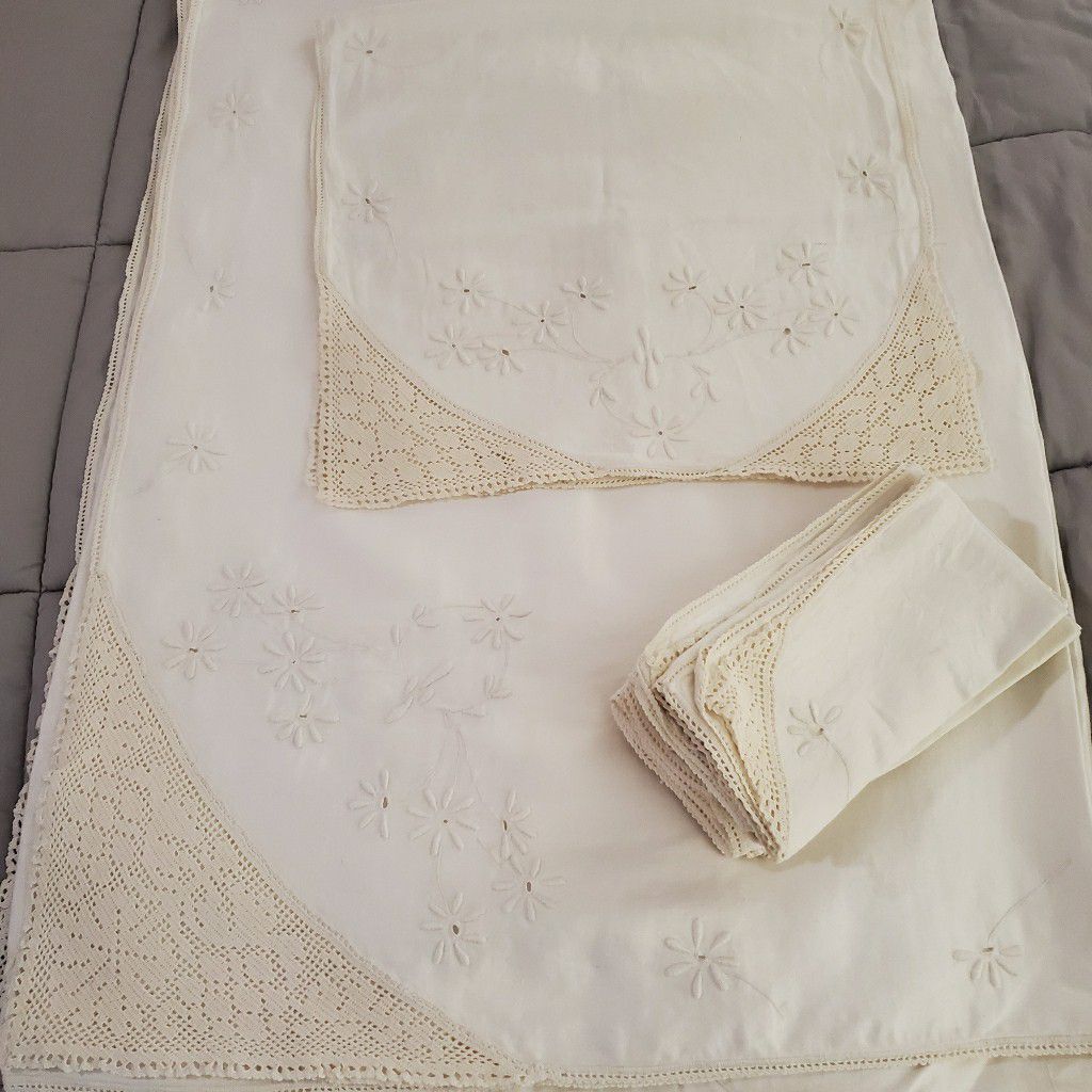 Antique, handmade table linens