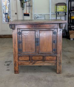 Antique Korean Kitchen Chest / Cabinet w/ Solid Wood Sliding Hatch