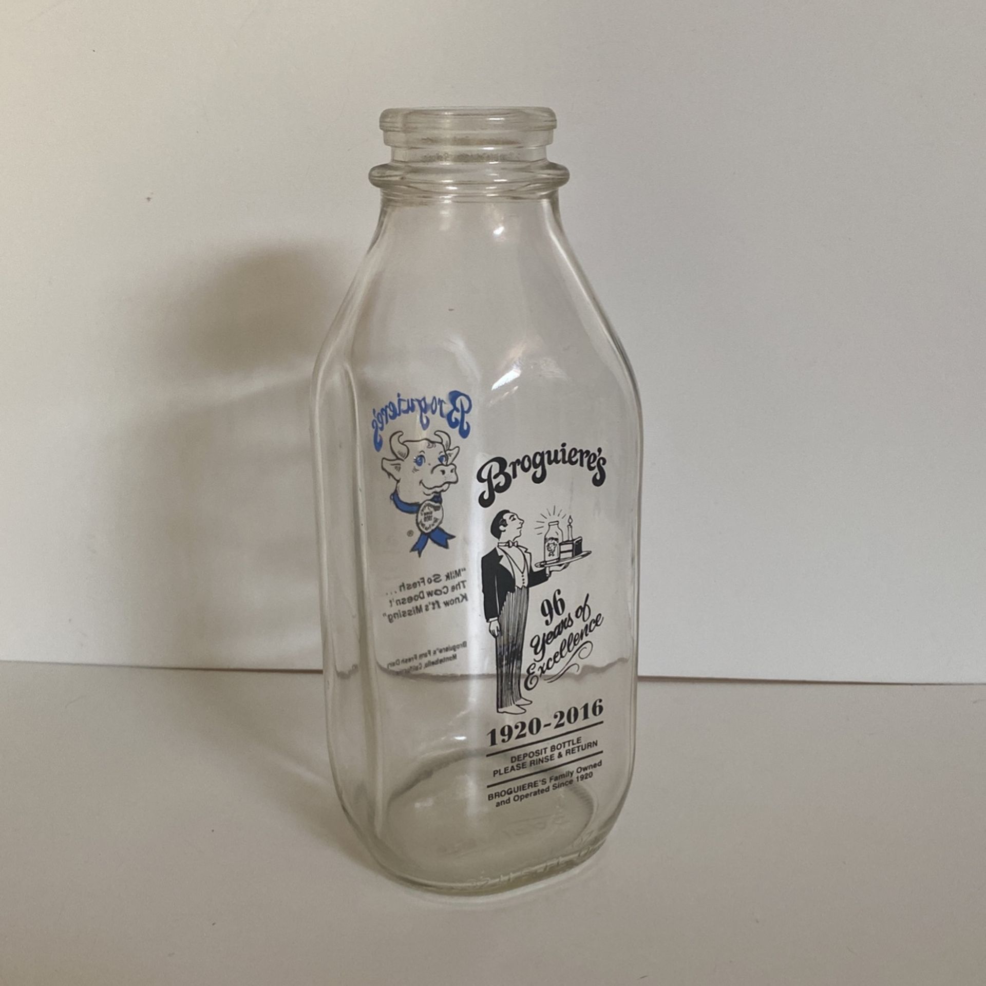 Broguiere’s 96 Years of Excellence Milk Bottle