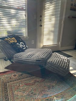 Gray Ribbed Chaise Lounge Chair with Ottoman