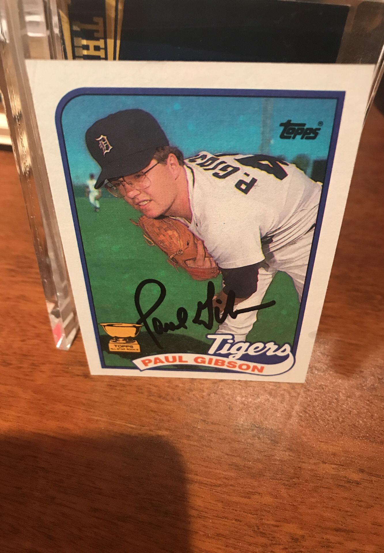 1989 Paul Gibson Topps Rookie Card Autographed Baseball card Detroit Tigers