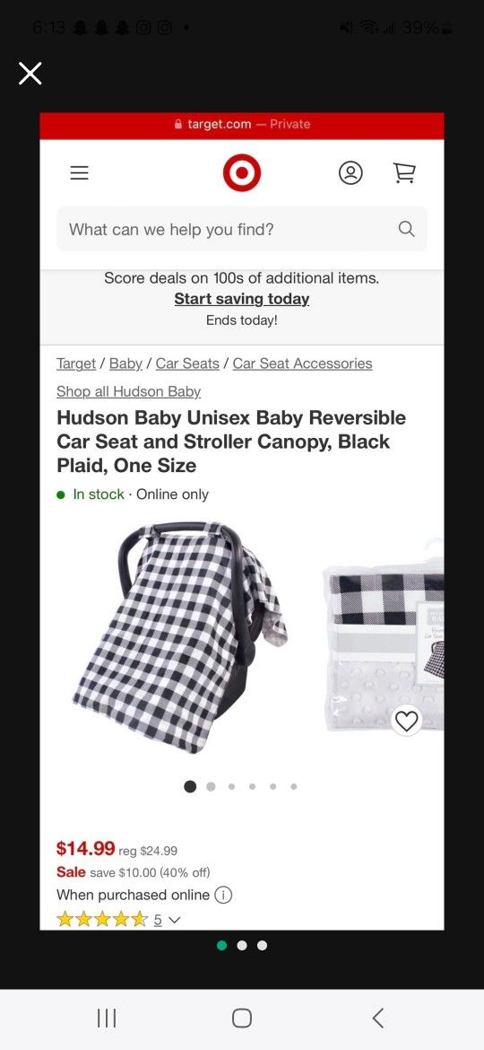 Used Car Seat Canopy Cover Black Plaid White