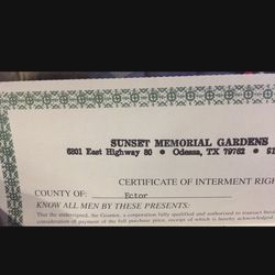 Sunset Memorial Gardens And Funeral Home Plot For Sale