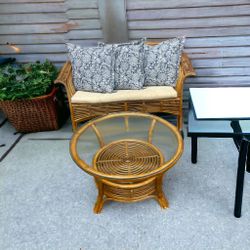 Midcentury Modern Bamboo Loveseat And Table