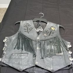 Womens Leather Biker Vest