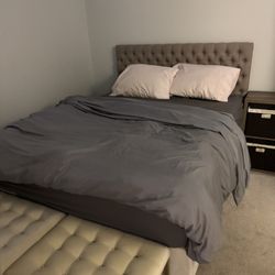 Queen Upholstered Bed Frame w/ Headboard – Great Deal