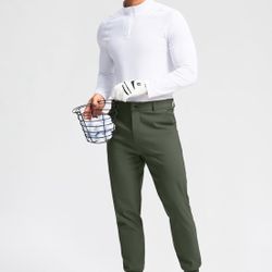 Men's Golf Joggers Pants 4 Pockets with Belt Loops 28" Stretch Slim Fit Dress Joggers for Men Casual Travel Green 