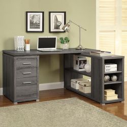 👑 60-inch 3-drawer L-Shape Computer Desk Weathered Grey, New In The Box.