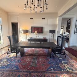 Modern Dark Wood Dining set- Table chairs and rug for sale