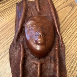 African Molded Leather Face Mask Wall hanging  Folk Art Native Tribal Crafted