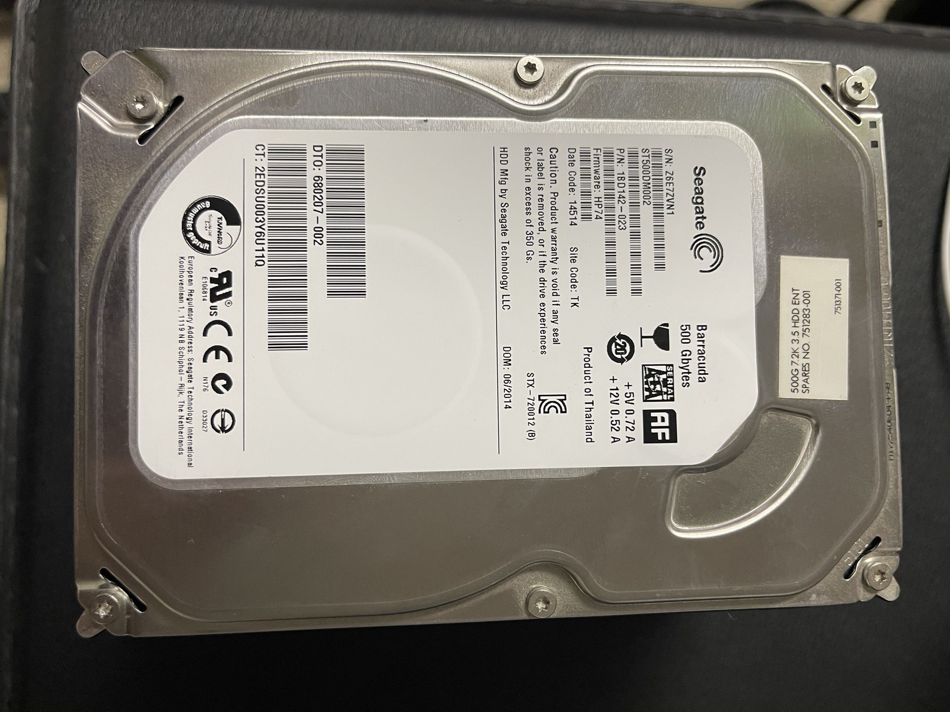 SEAGATE BARRACUDA 500GB HARD DRIVE
