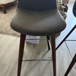 Grey Upholstered Wood Bar Stools Set Of 4 