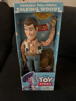 1995 vintage THINKWAY Disney TOY STORY Pull String TALKING WOODY Doll WORKING !!