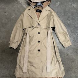 Coach Quilted Belted Trench Coat Hooded Insulated Women’s Classic Khaki (Size Large)