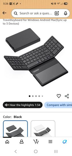 Foldable Bluetooth Keyboard, Portable Full Size Folding Keyboard with Large Touchpad, Numeric Keypad, PU Leather, Wireless TravelKeyboard for Windows 