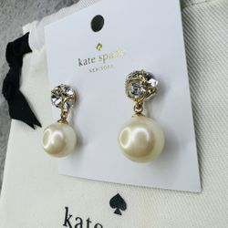 Kate Spade Earrings Faux Pearl Crystal Elegant Formal Gold Tone Jewelry