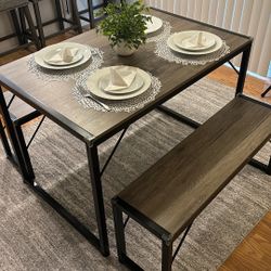 Beautiful Dining Table With Two Benches In Like New Condition