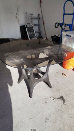 Mid-Century Modern Smoked Glass Dining Table 42in W. 30in H.