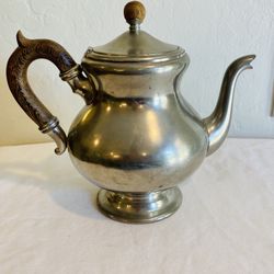 Pewter Tea Pot, Royal Holland, Wooden Handle, Daalderop KMD, Holland, Vintage Collectible