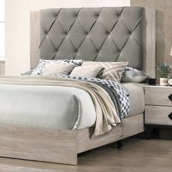 Queen Size Gray Button Bed W Orthopedic Mattress 