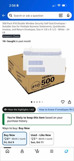Double Window Security Self Seal Envelopes 500ct boxes (3 left) $15each box