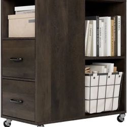 End Side Table, Narrow Nightstand with Storage Drawers and Adjustable Shelf, Rolling Bedside Table for Bedroom, Living Room, Home Office, Dark Brown