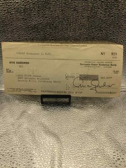 Ava Gardner Autograph Signed Authentic Bank Check Actress 