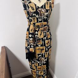 Giraffe Safari dress for women vintage design with scarf and fringe size is medium never used without tags pick up only with cash