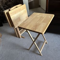 Wood folding TV tray set 5 pieces