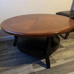 Two-Tone Brown Wood 38” Wide Round Coffee Table