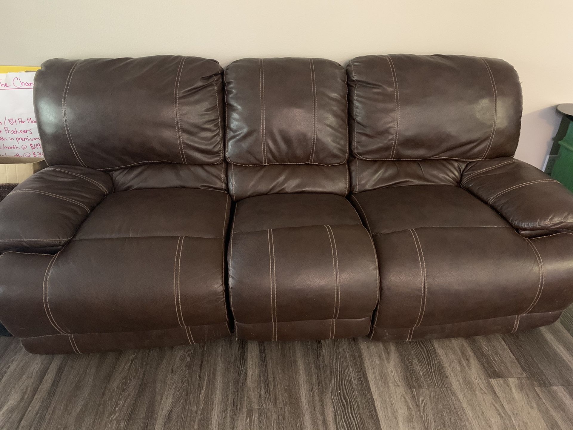 Faux Leather Couch with Double-Sided Extended Leg Rest