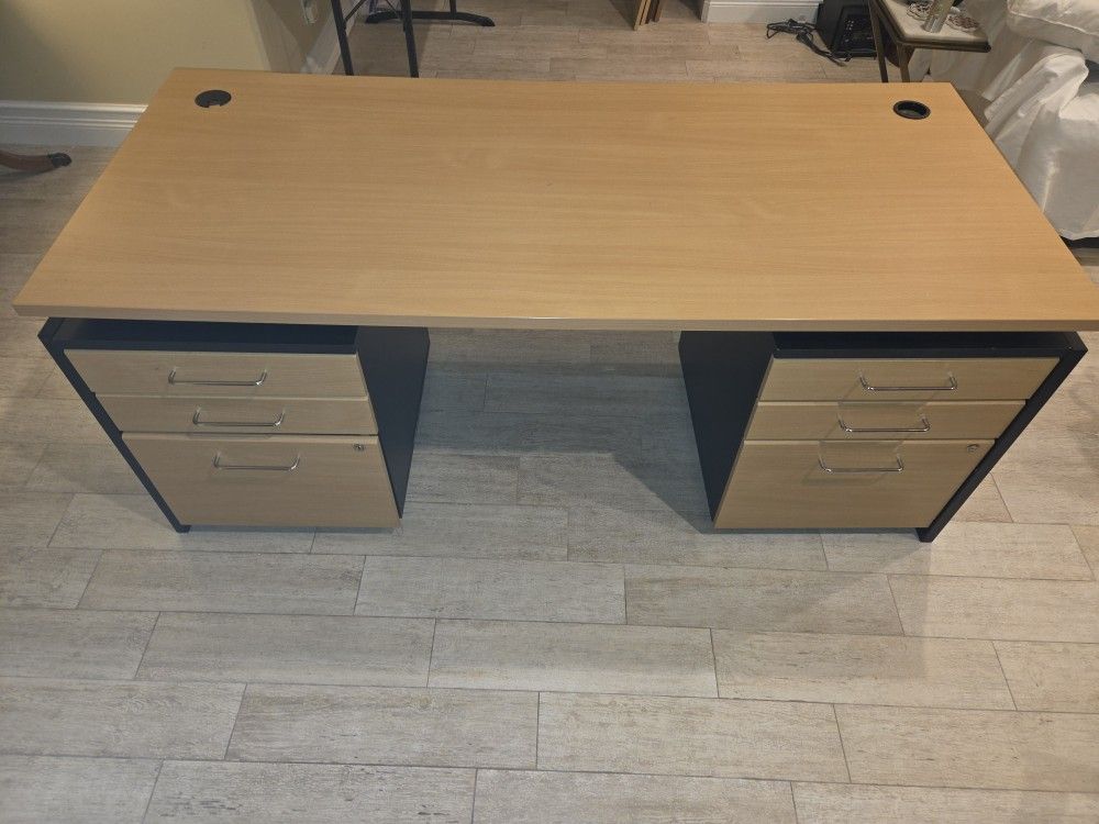 Desk 72 In Commercial Grade With Two Rolling File Cabinets