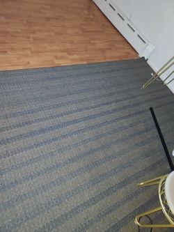 Two 7x10 Brown & Blue Muted Striped Low Pile Rugs