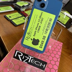 Apple iPhone 13 (Blue) 128GB AT&T  Apple Lightning Cable Included Recertified with Manufacturer Warranty 03/02/2024 $549.98
